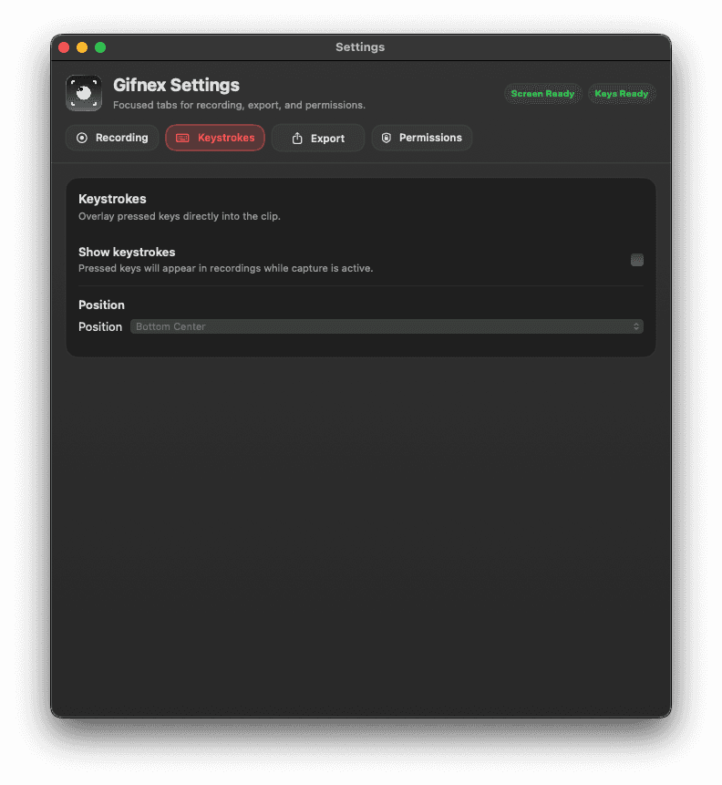 Gifnex keystroke settings