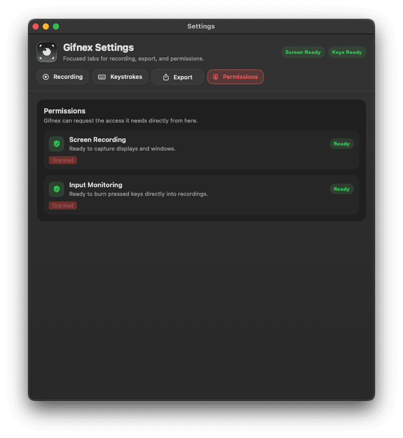 Gifnex permissions settings